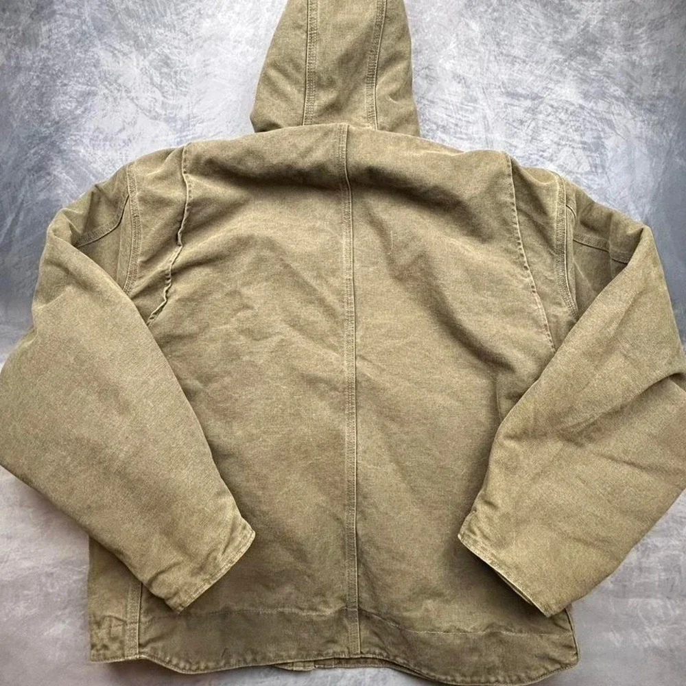 faded brown olive green insulated fleeced Carhartt jacket winter‎ workwear